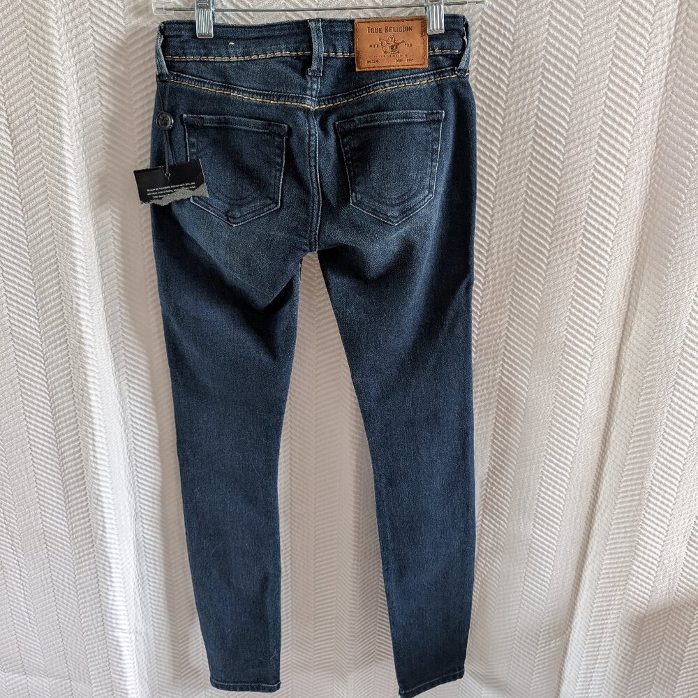 True Religion Halle Mid Rise Super Skinny Jeans Dark Blue Wash Size 24 Y2K Denim - Picture 3 of 12